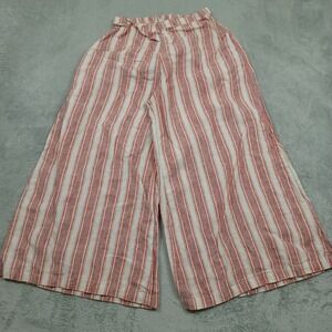 Bryn Walker Pants Womens XS Pink Striped Wide Leg Linen Pull On